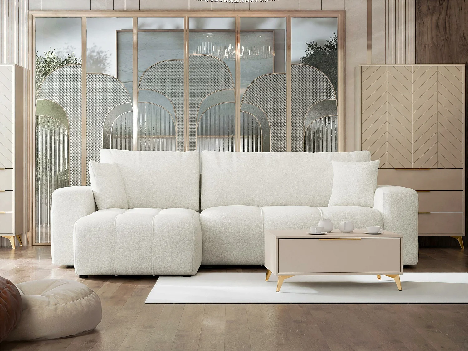 Canapé d'angle Comfivo 361, Brun clair, Disponible, 244x145x82cm