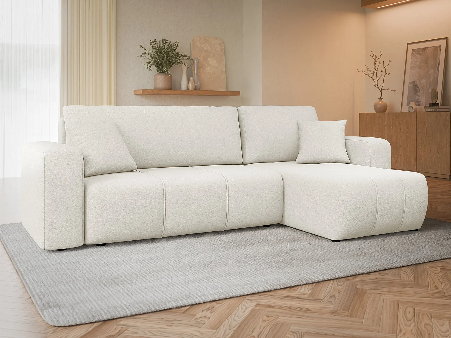 Canapé d'angle 3 places en tissu brun 244x145x82 cm