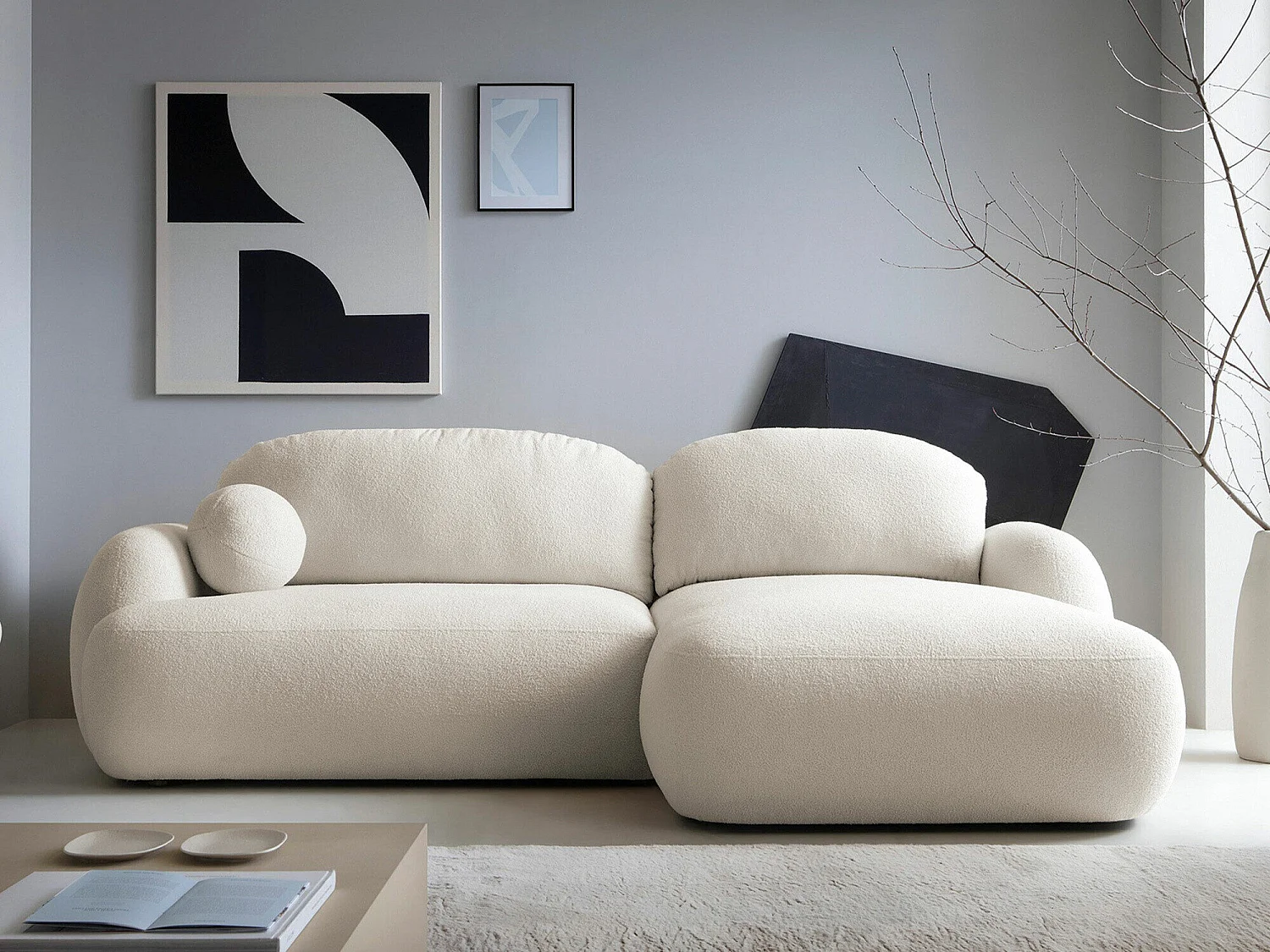 Sofá rinconero TrendyNest Ardea I, Crema, Función de descanso