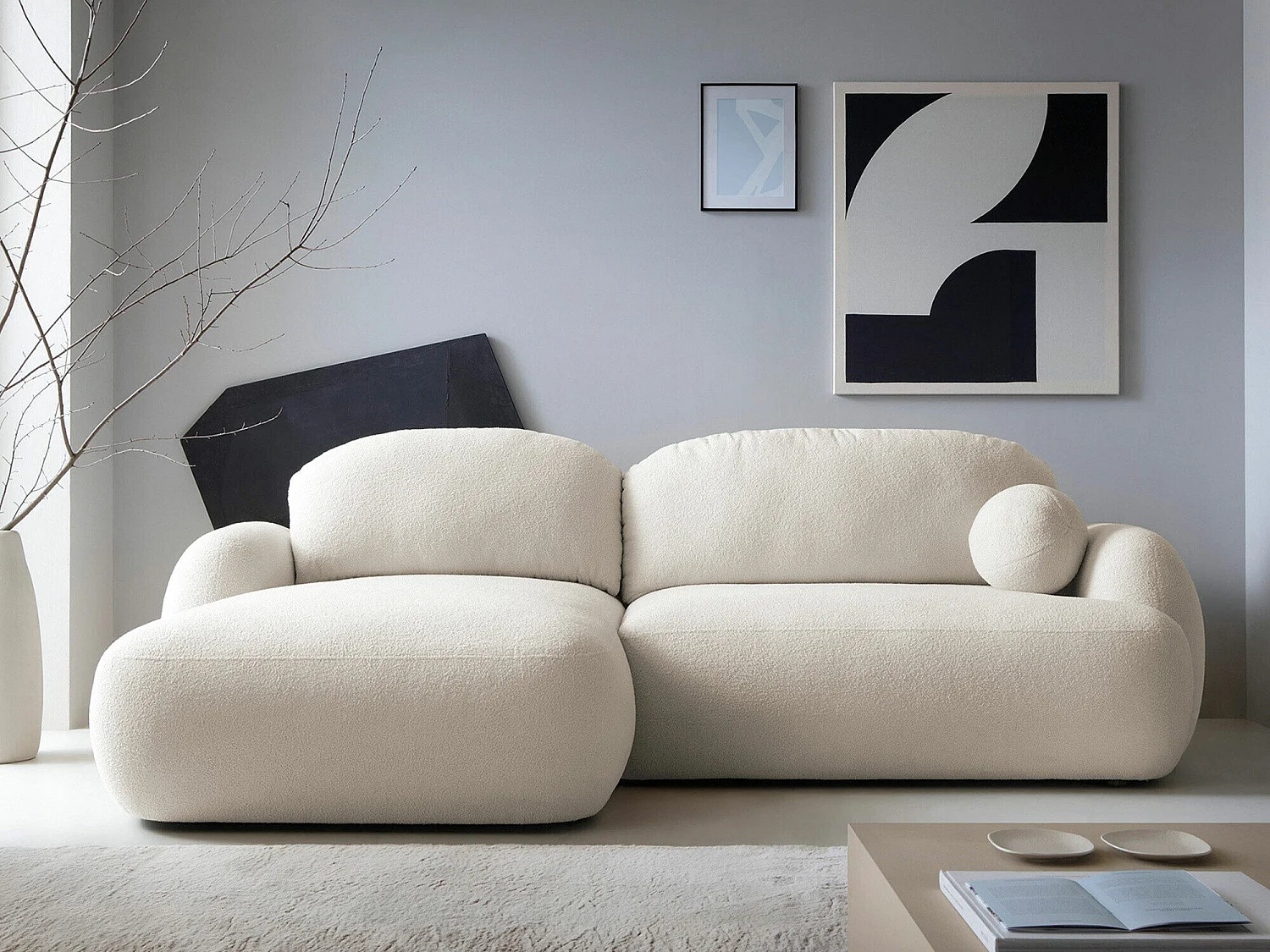 Sofá rinconero TrendyNest Ardea I, Crema, Función de descanso