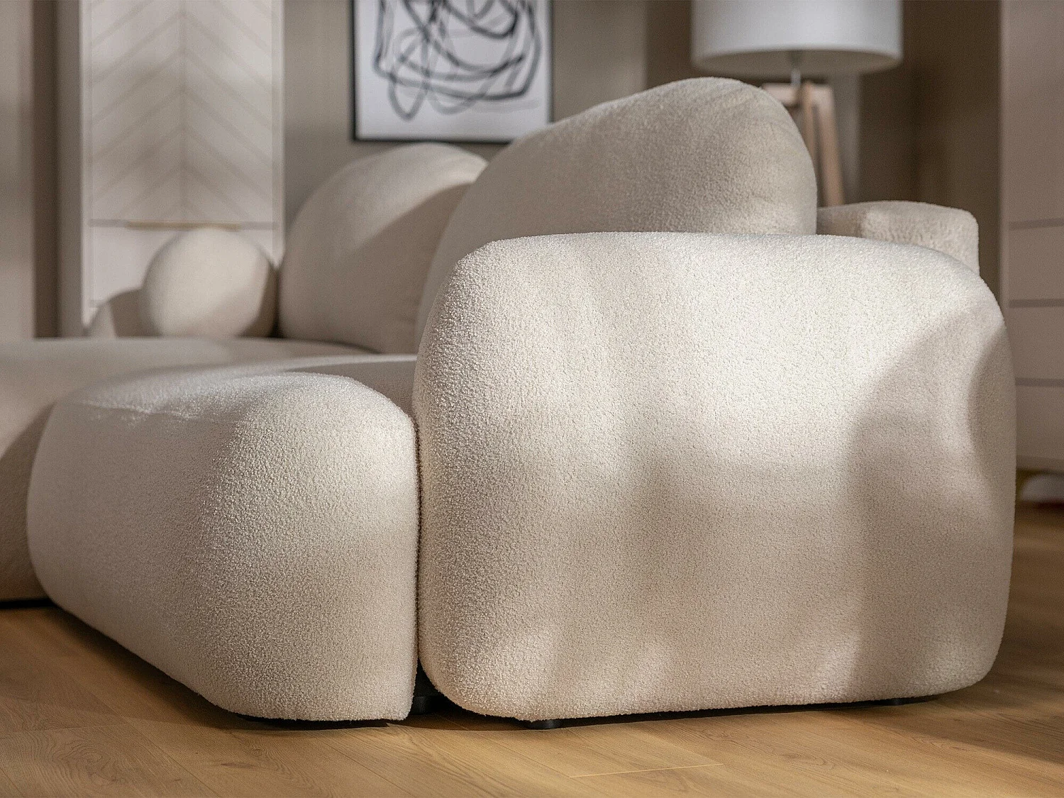 Sofá rinconero TrendyNest Ardea I, Crema, Función de descanso