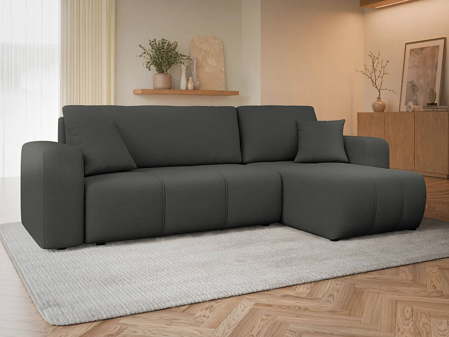 Sofá rinconero Comfivo Laurus, Gris oscuro, Función de descanso