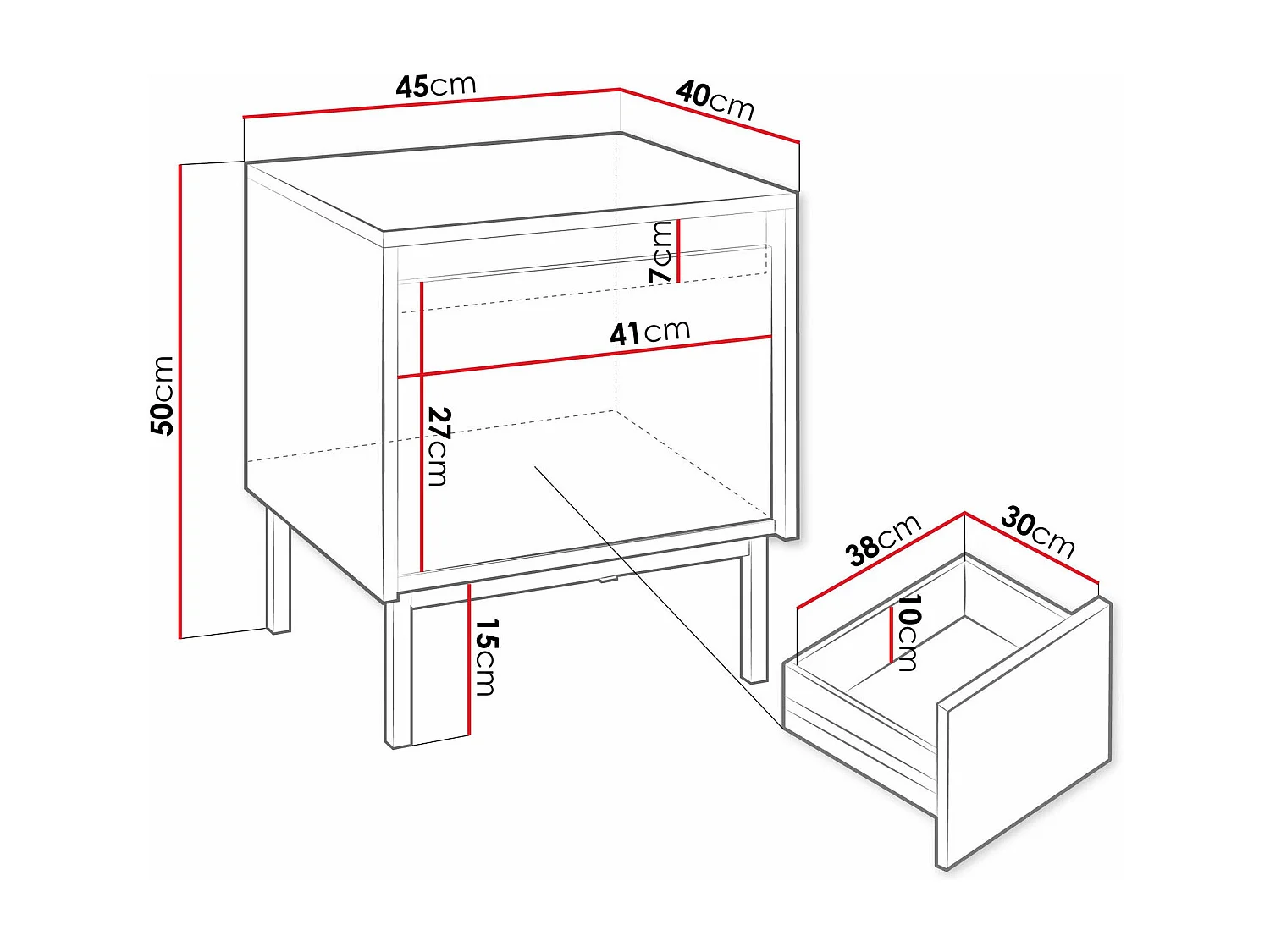Table de chevet Comfivo Delruva 105, Blanc, 50x45x40cm, MDF|Stratifié