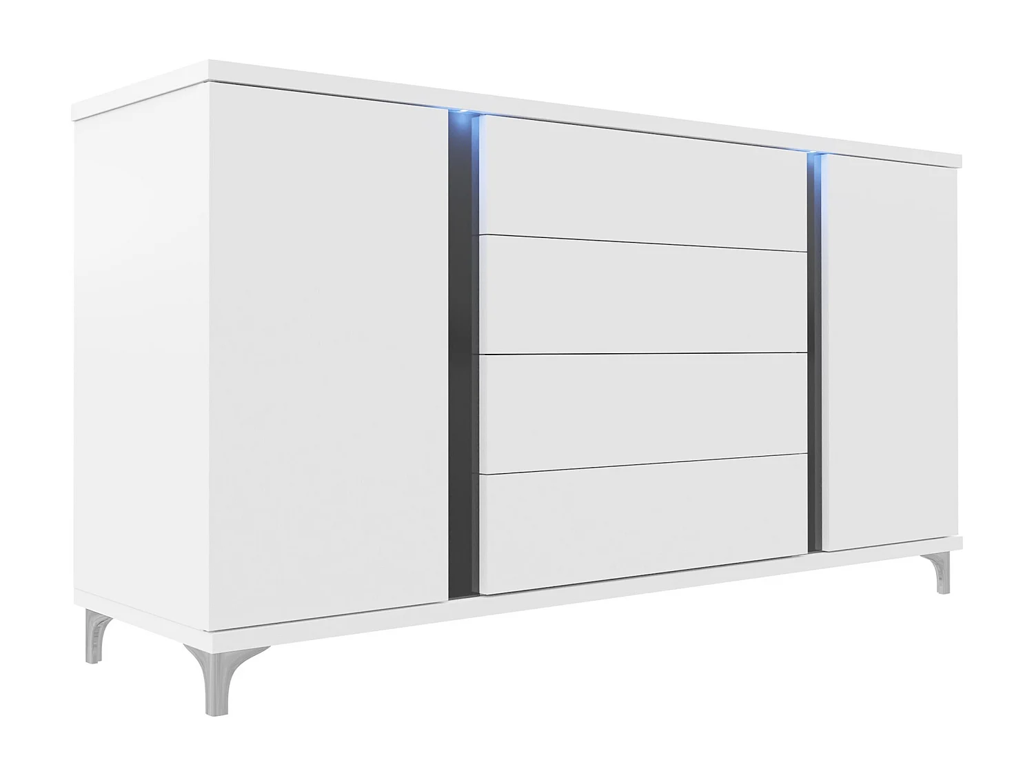 Commode Livseri 103, Blanc|Noir brillant|Blanc brillant, Tiroirs et portes, 88x180x40cm