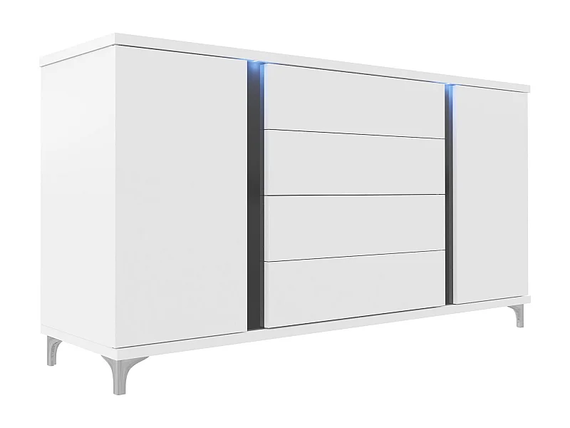 Commode Livseri 103, Blanc|Noir brillant|Blanc brillant, Tiroirs et portes, 88x180x40cm