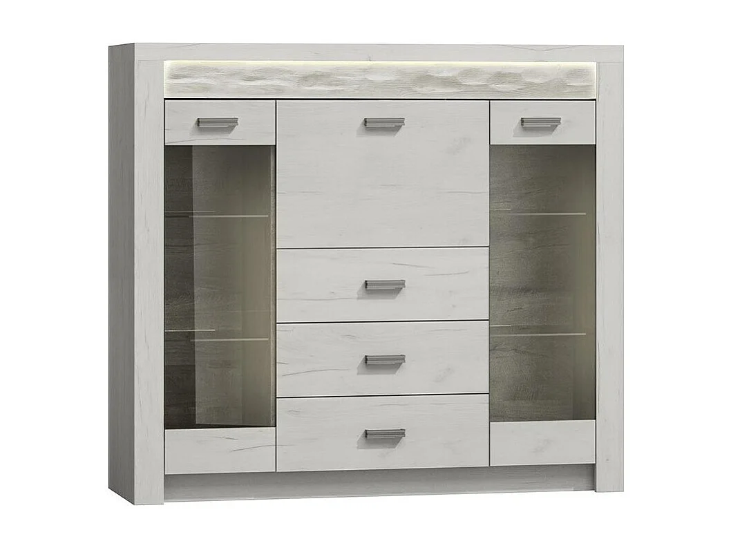 Commode Serfeno 105, Artisanat blanc, Tiroirs et portes, Nombre de tiroirs: 3, 122x137cm