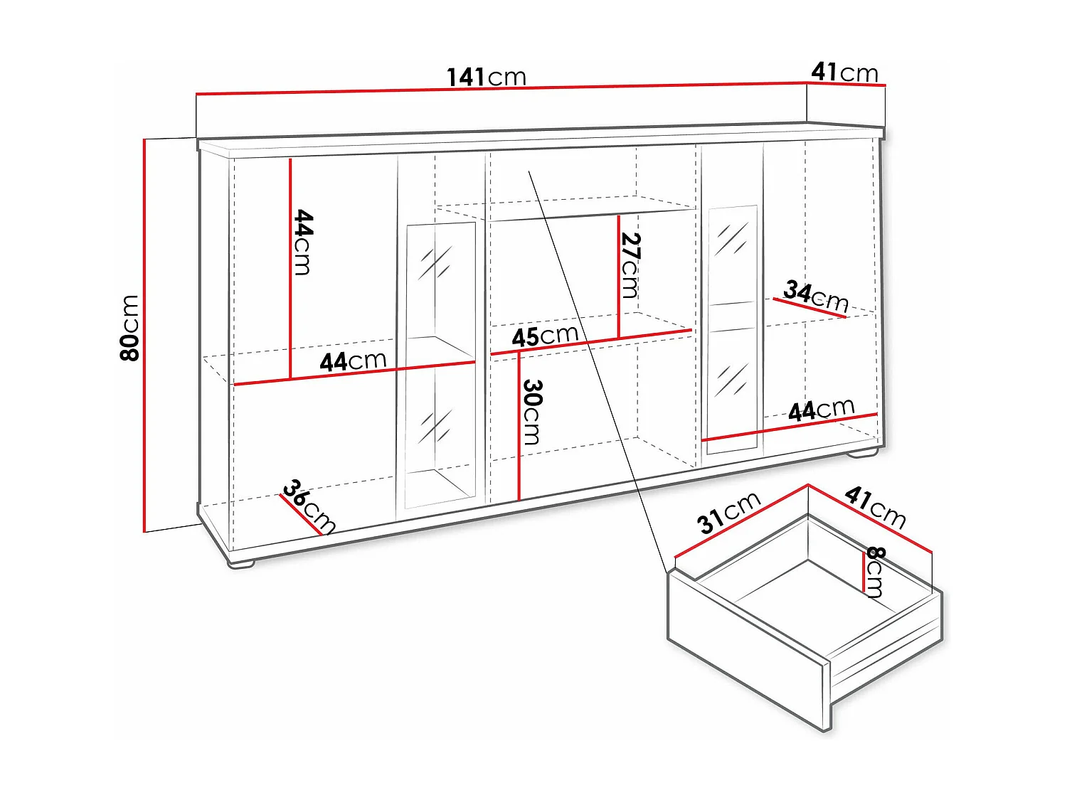 Commode Tucson 114, Blanc, Tiroirs et portes, Nombre de tiroirs: 1, 80x141x41cm