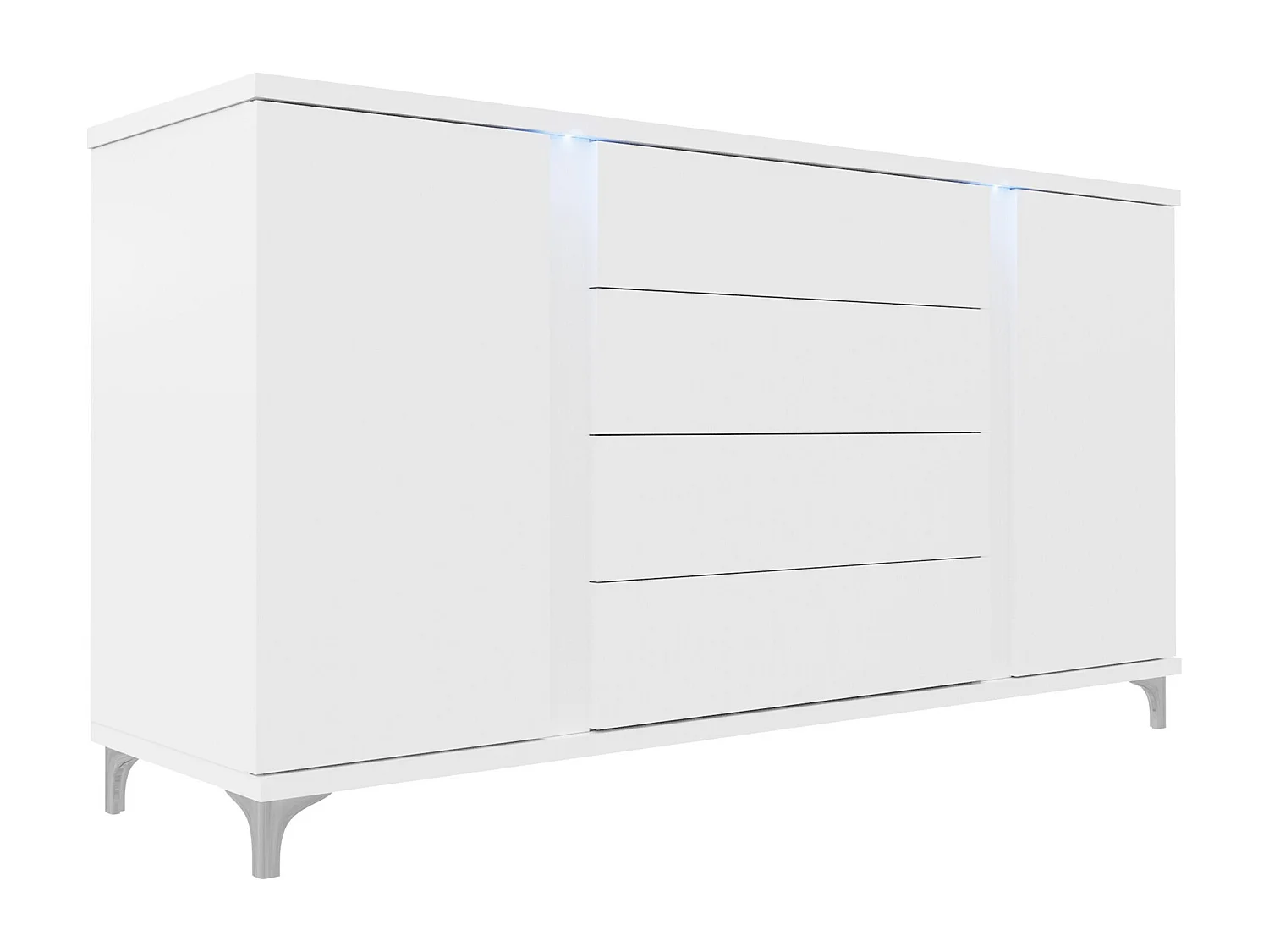 Commode Livseri 103, Blanc|Blanc brillant, Tiroirs et portes, Nombre de tiroirs: 4, 88cm