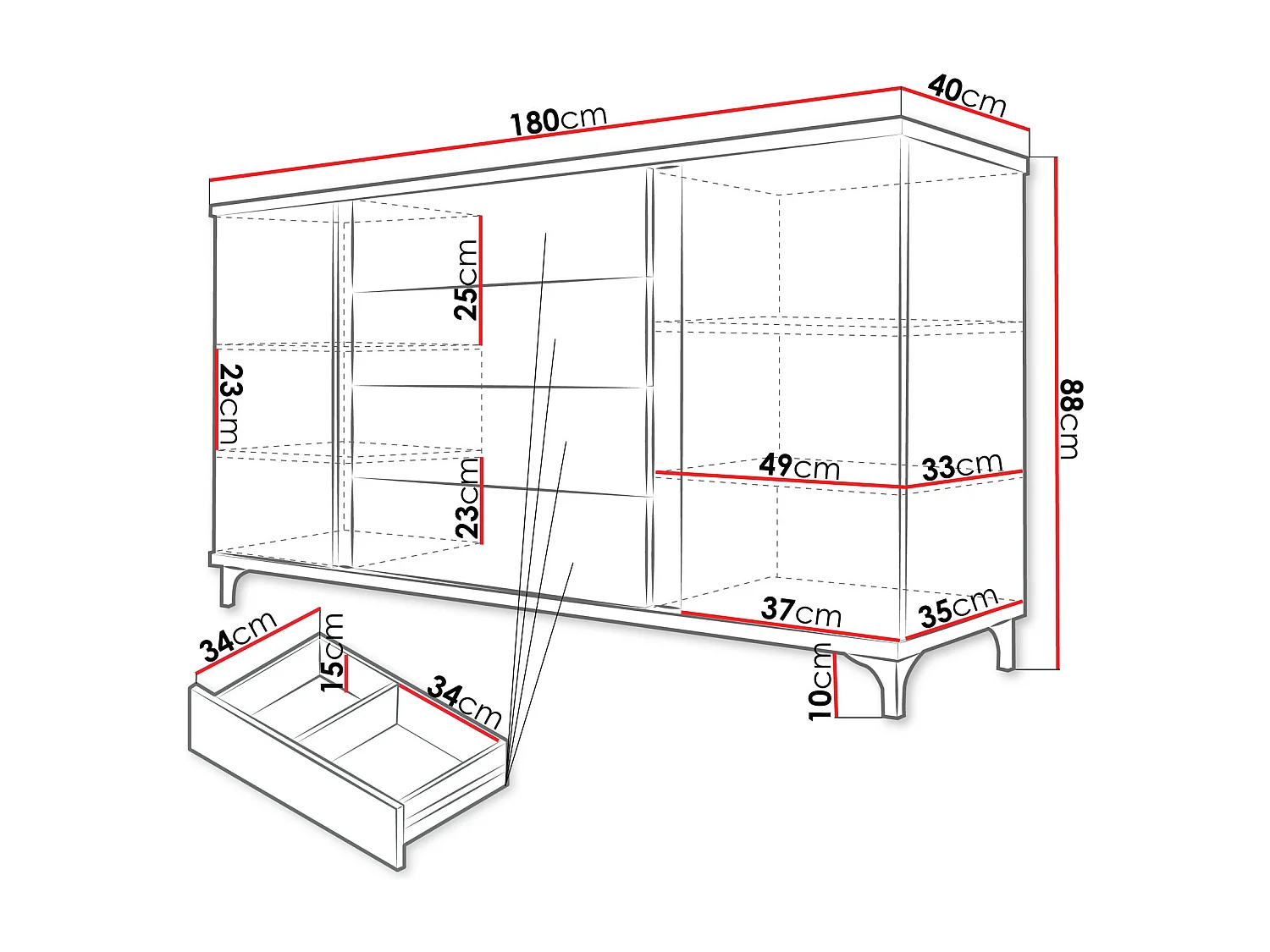 Commode Livseri 103, Blanc|Blanc brillant, Tiroirs et portes, Nombre de tiroirs: 4, 88cm