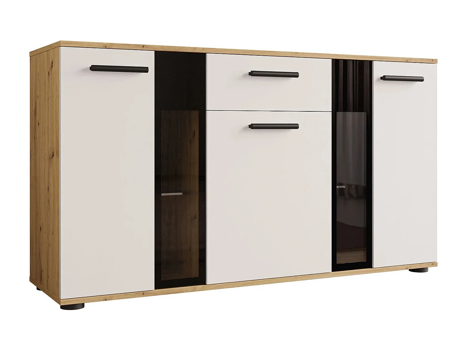 Commode Tucson 114, Chêne Artisan|Blanc, Tiroirs et portes, Nombre de tiroirs: 1, 80x41cm