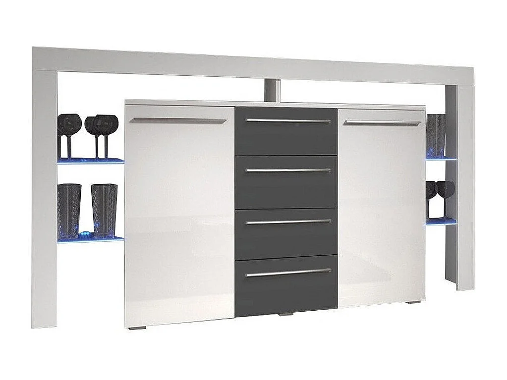 Commode Nashville 106, Gris brillant|Blanc, Tiroirs et portes, Nombre de tiroirs: 4, 94cm