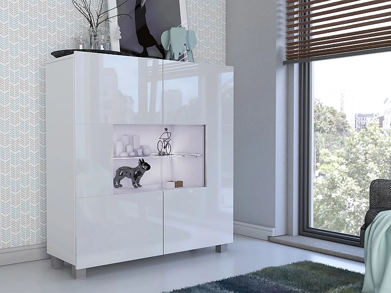 Buffet Tivdalu 100, Blanc brillant|Blanc, 107x100cm, Le nombre de portes: 235cm