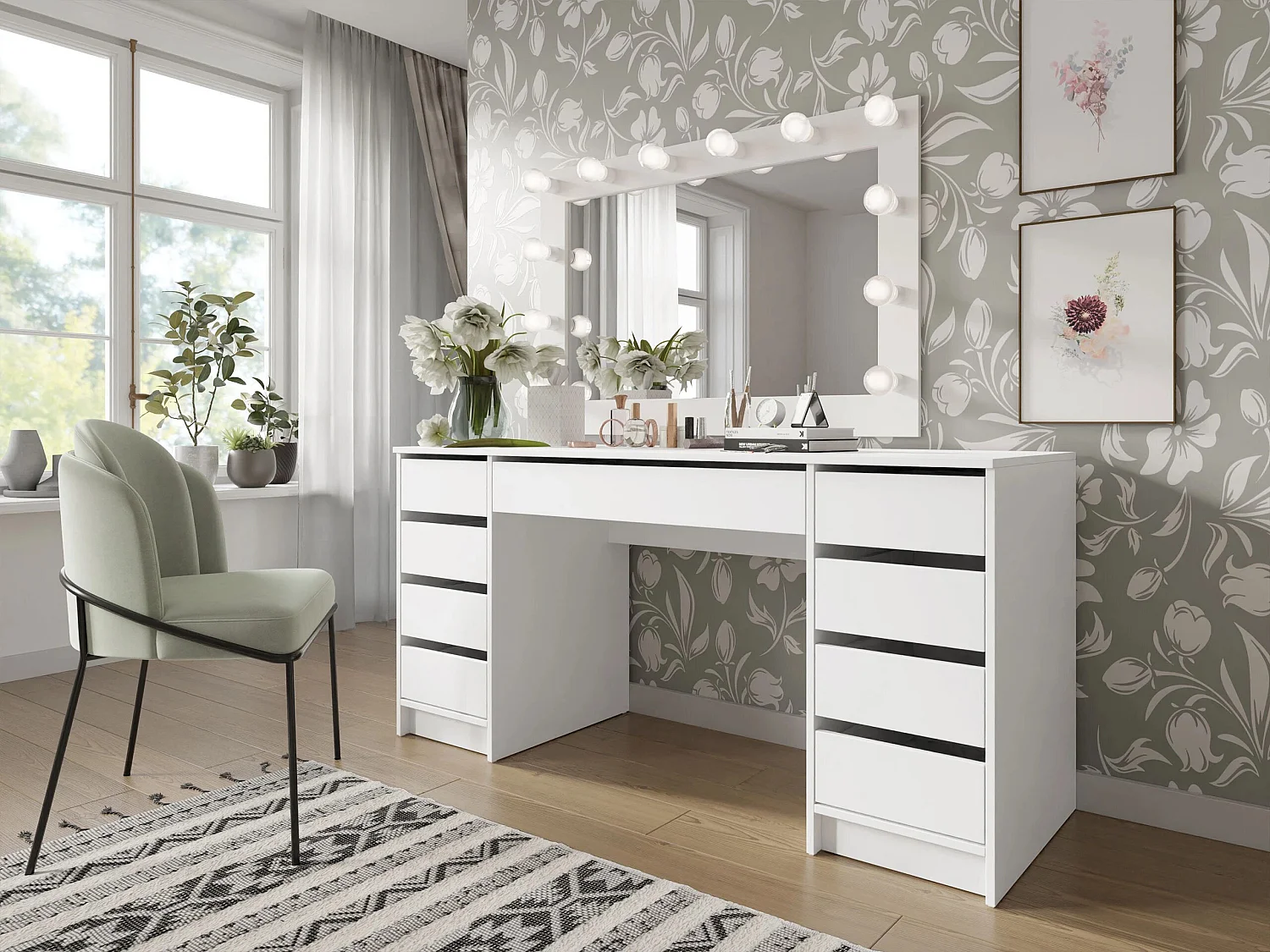 Bureau Comfivo Terros II, Avec tiroirs, 76x154x55cm, Blanc