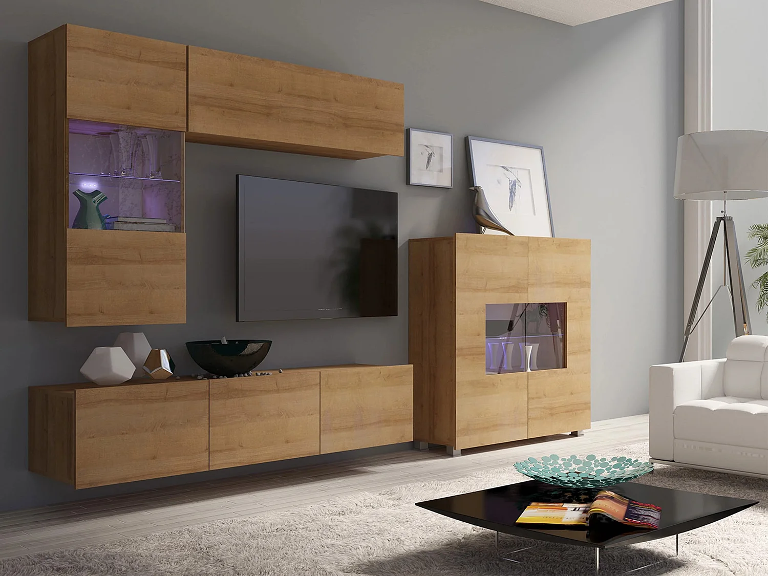 Buffet Remus, Chêne doré, 107x100cm, Le nombre de portes: 235cm, Verre trempé|Stratifié