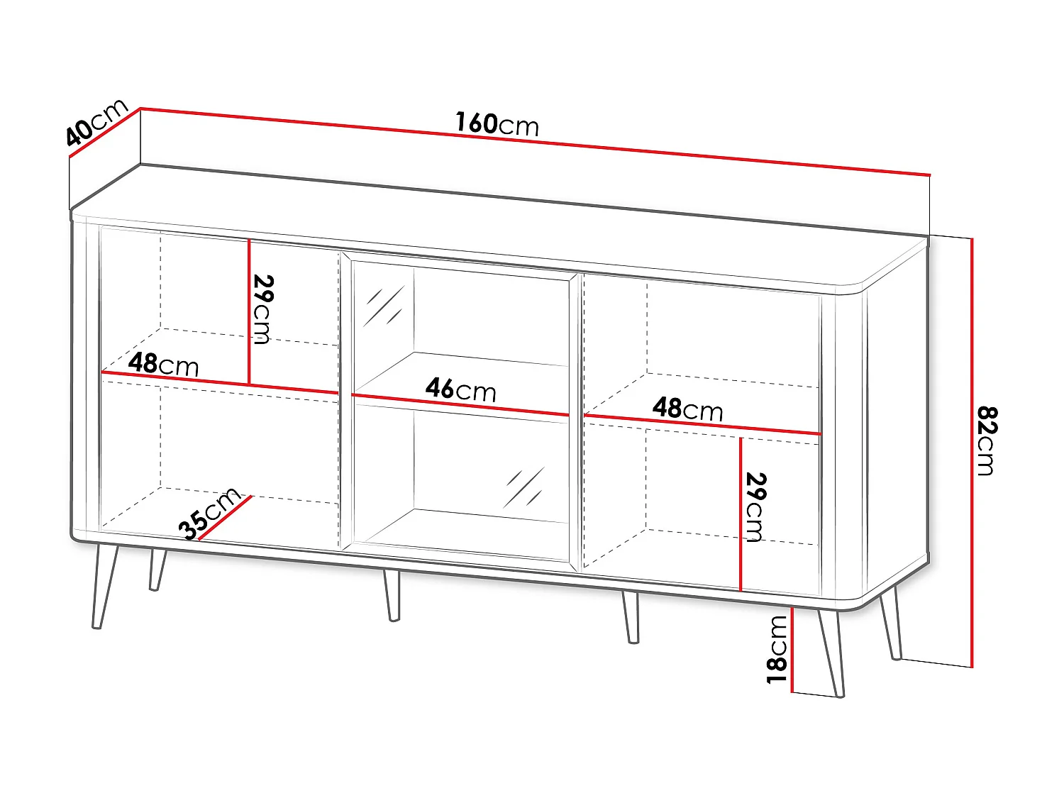 Buffet Lufela 105, Cachemire|Noyer, 82x160x40cm, Stratifié|Verre trempé|MDF