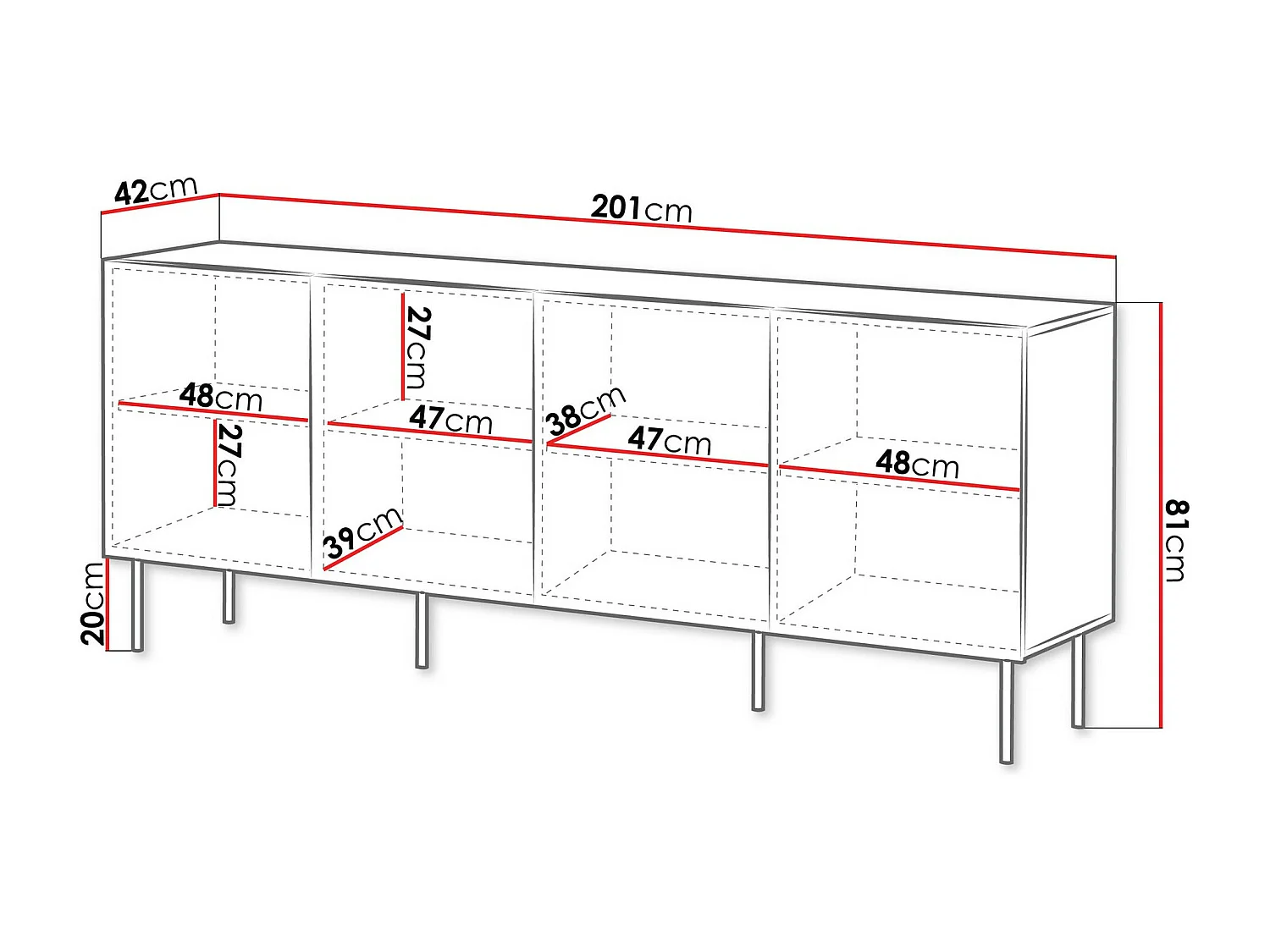 Buffet Melala 101, Noyer|Noir, 81x201x42cm, MDF|Stratifié