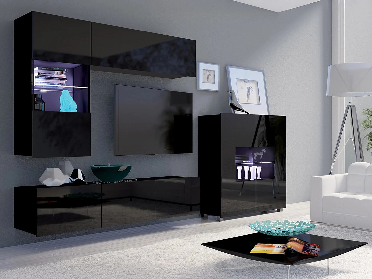 Buffet Remus, Noir brillant|Noir, 107x100cm, Le nombre de portes: 235cm