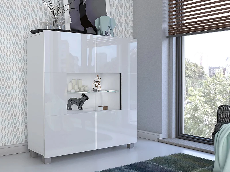 Buffet Tivdalu 100, Blanc brillant|Blanc, 107x100cm, Le nombre de portes: 235cm