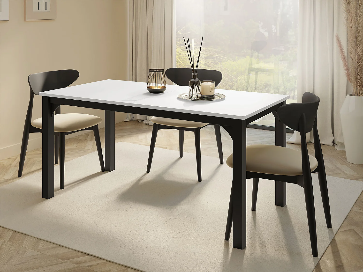 Table Oswego 137, Noir|Blanc, 76x90x160cm, Disponible, Stratifié, Métal
