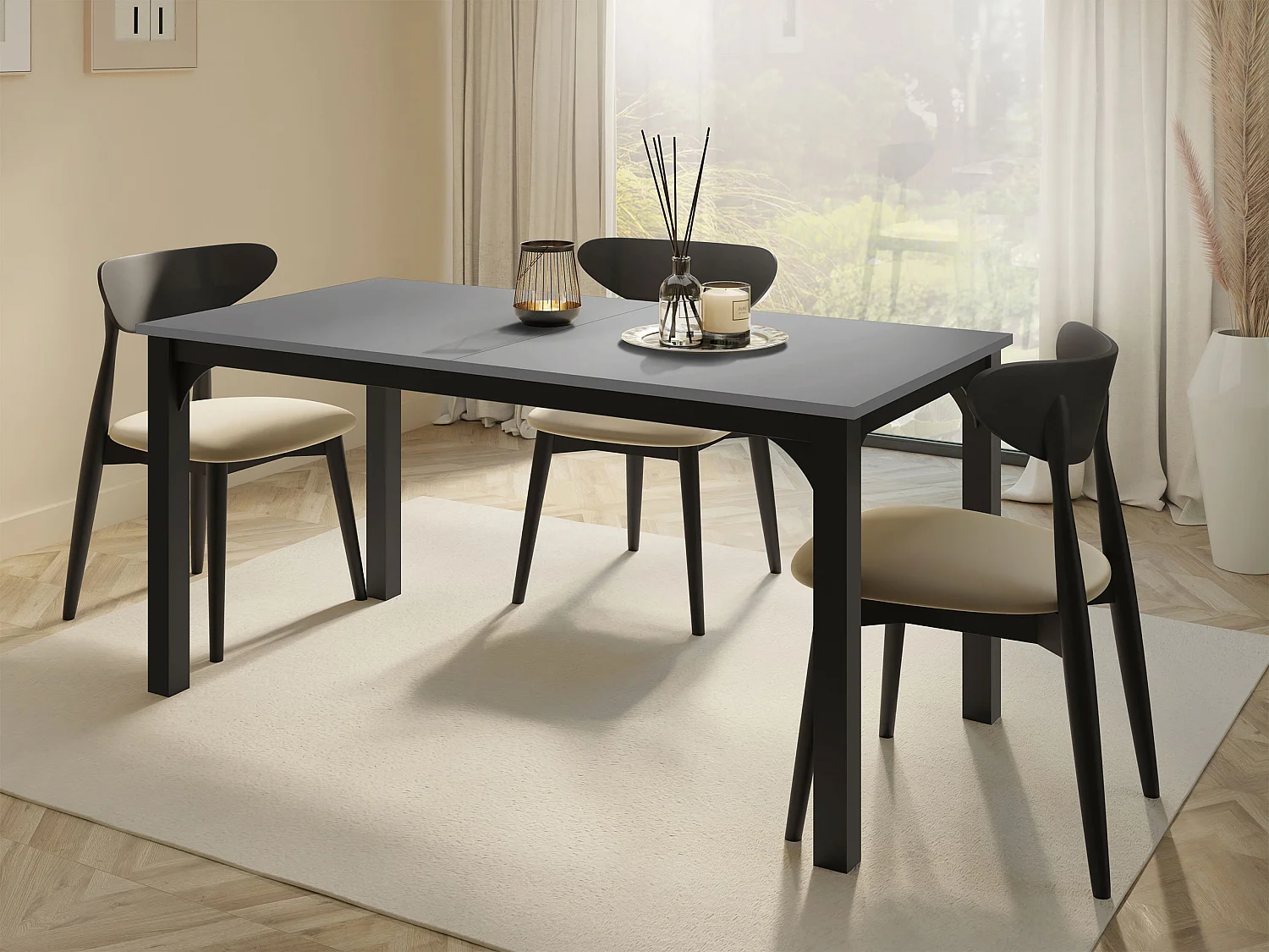Table Oswego 137, Graphite|Noir, 76x90x160cm, Disponible, Stratifié, Métal