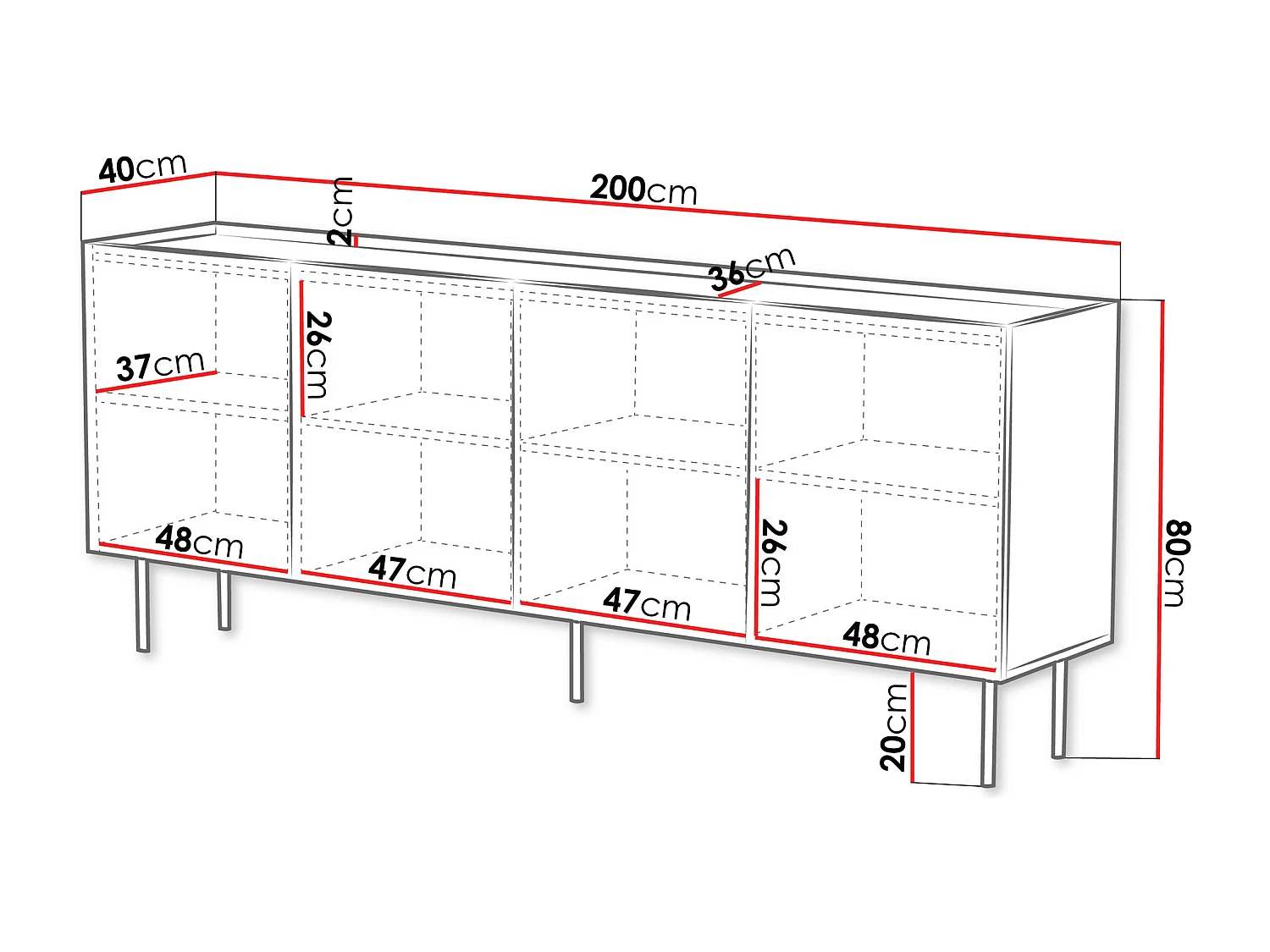 Buffet Mortali 101, Noir|Cachemire, 80x200x40cm, MDF|Stratifié