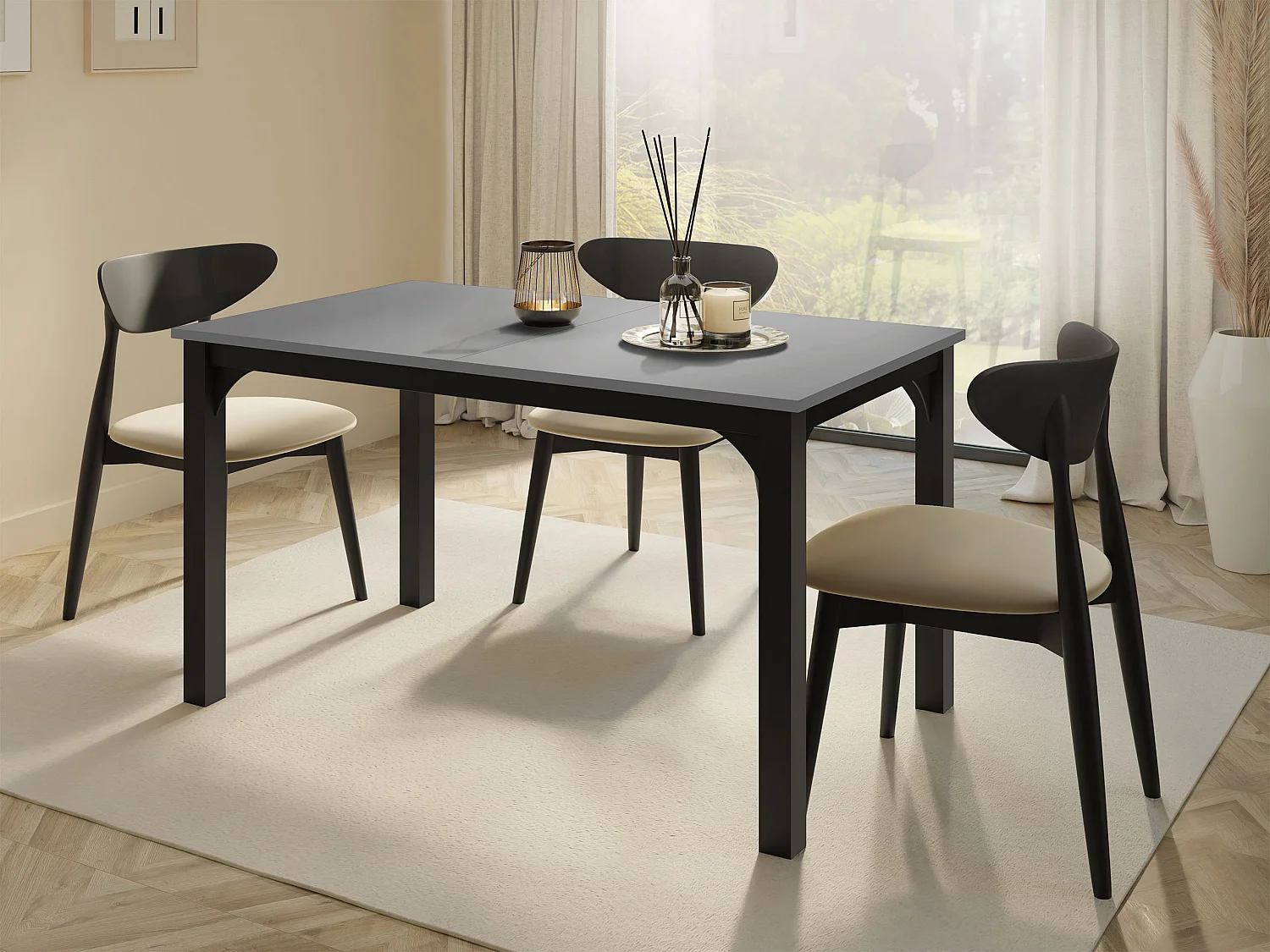 Table Oswego 136, Graphite|Noir, 76x80x140cm, Disponible, Stratifié, Métal