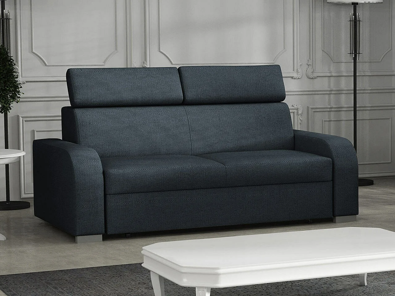 Canapé Etrcala 102, Bleu, 200x100x85cm, Tissu, Pieds: Bois|Plastique