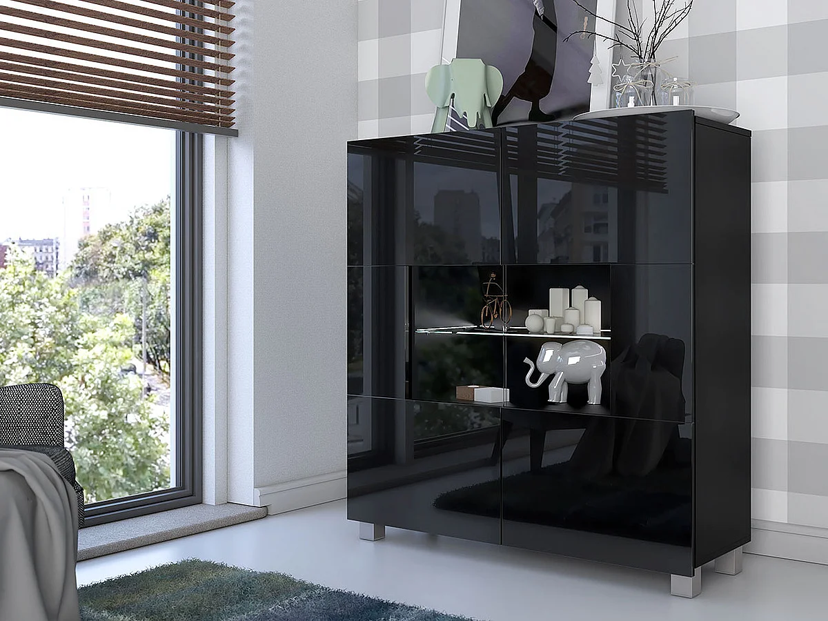 Buffet Tivdalu 100, Noir brillant|Noir, 107x100cm, Le nombre de portes: 235cm