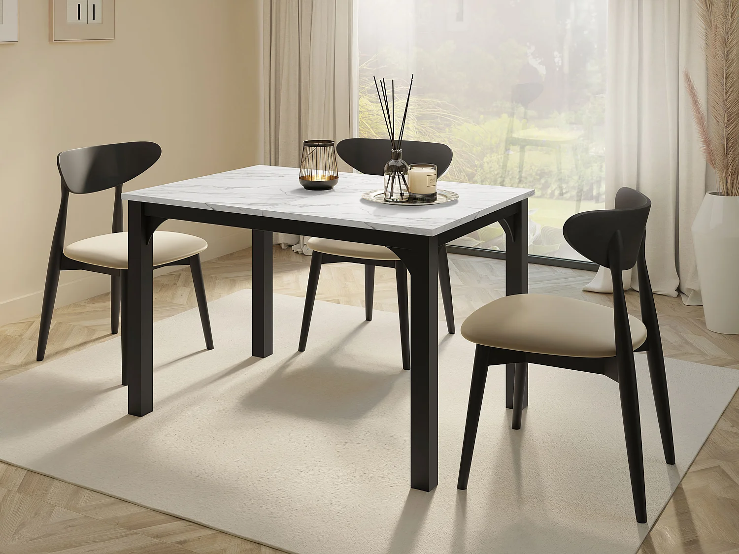 Table Oswego 135, Marbre blanc|Noir, 76x80x120cm, Disponible, Stratifié, Métal