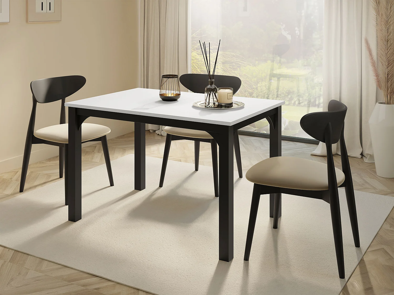 Table Oswego 135, Noir|Blanc, 76x80x120cm, Disponible, Stratifié, Métal