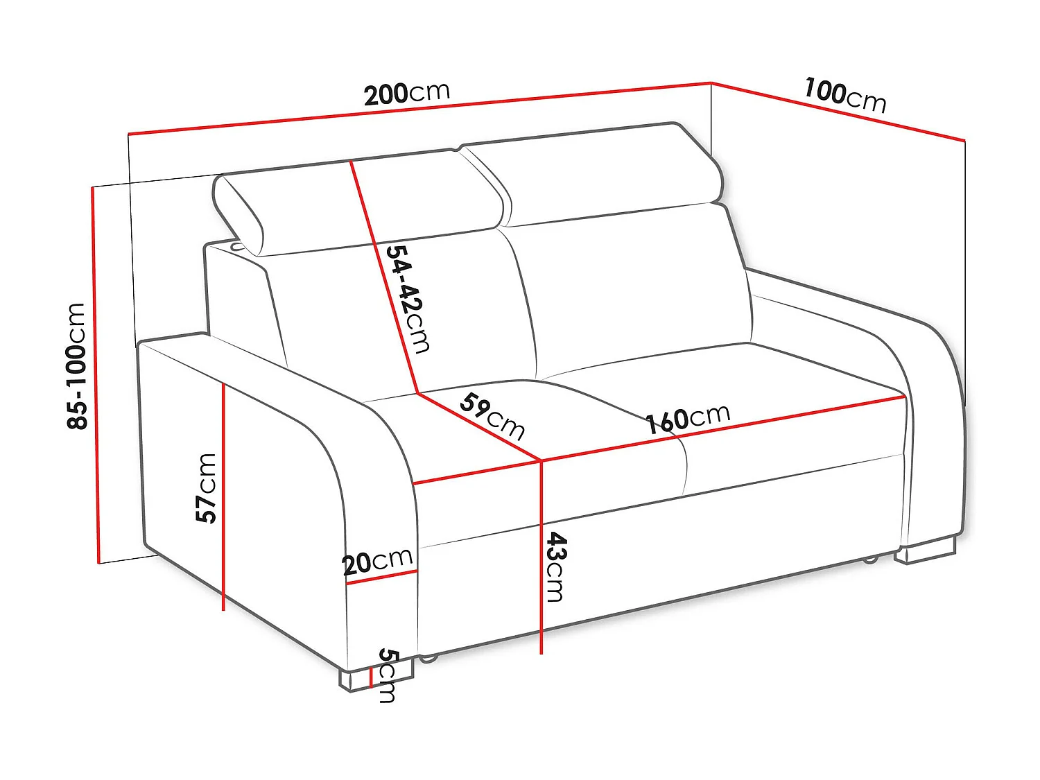 Canapé Etrcala 102, Jaune, 200x100x85cm, Tissu, Pieds: Bois|Plastique