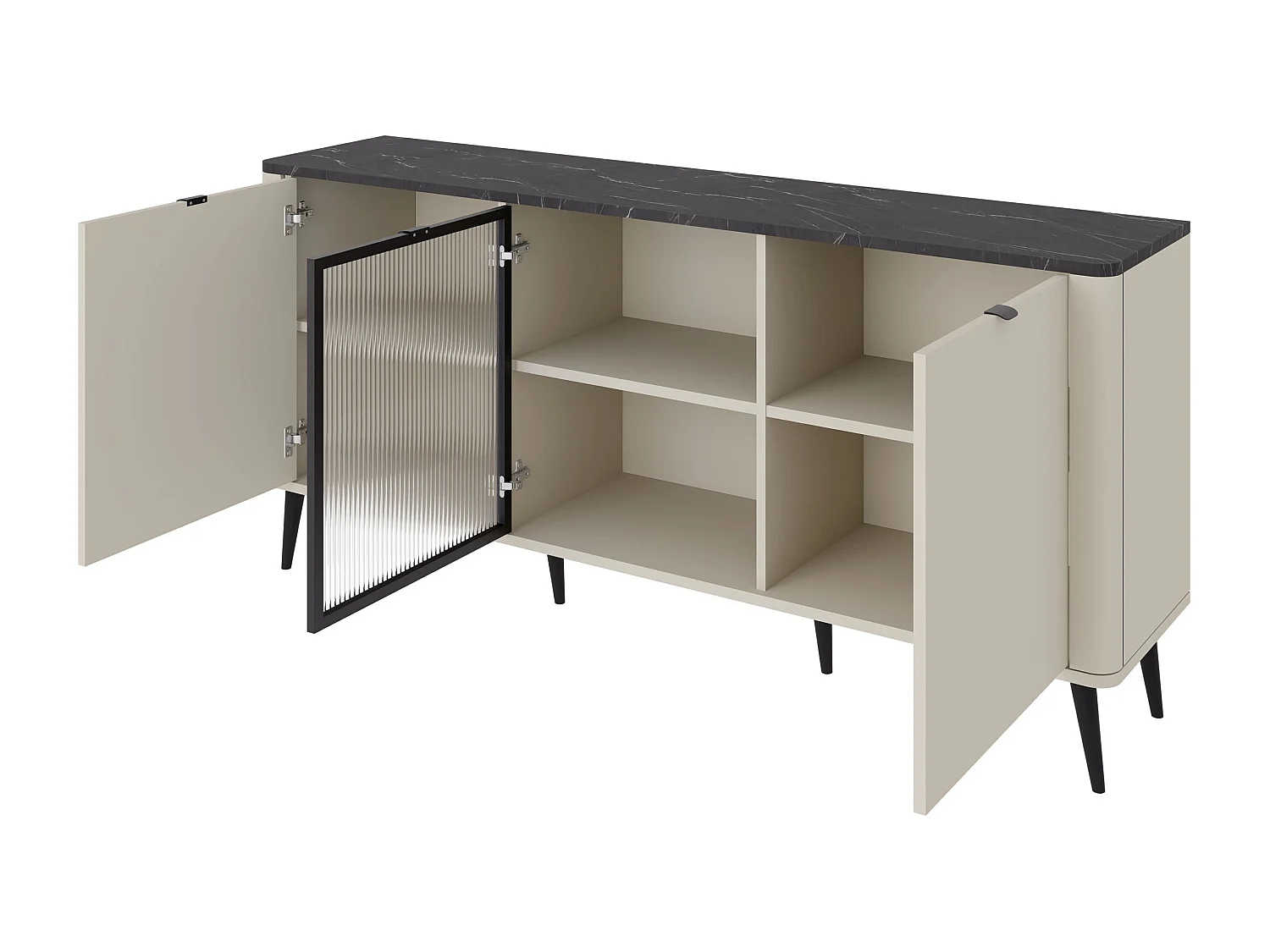 Buffet Lufela 105, Cachemire|Marbre gris, 82x160x40cm, Stratifié|Verre trempé|MDF