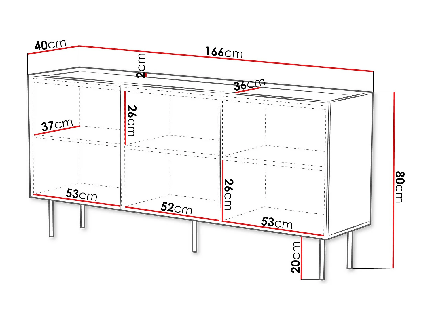 Buffet Mortali 100, Cachemire|Noir, 80x166x40cm, MDF|Stratifié
