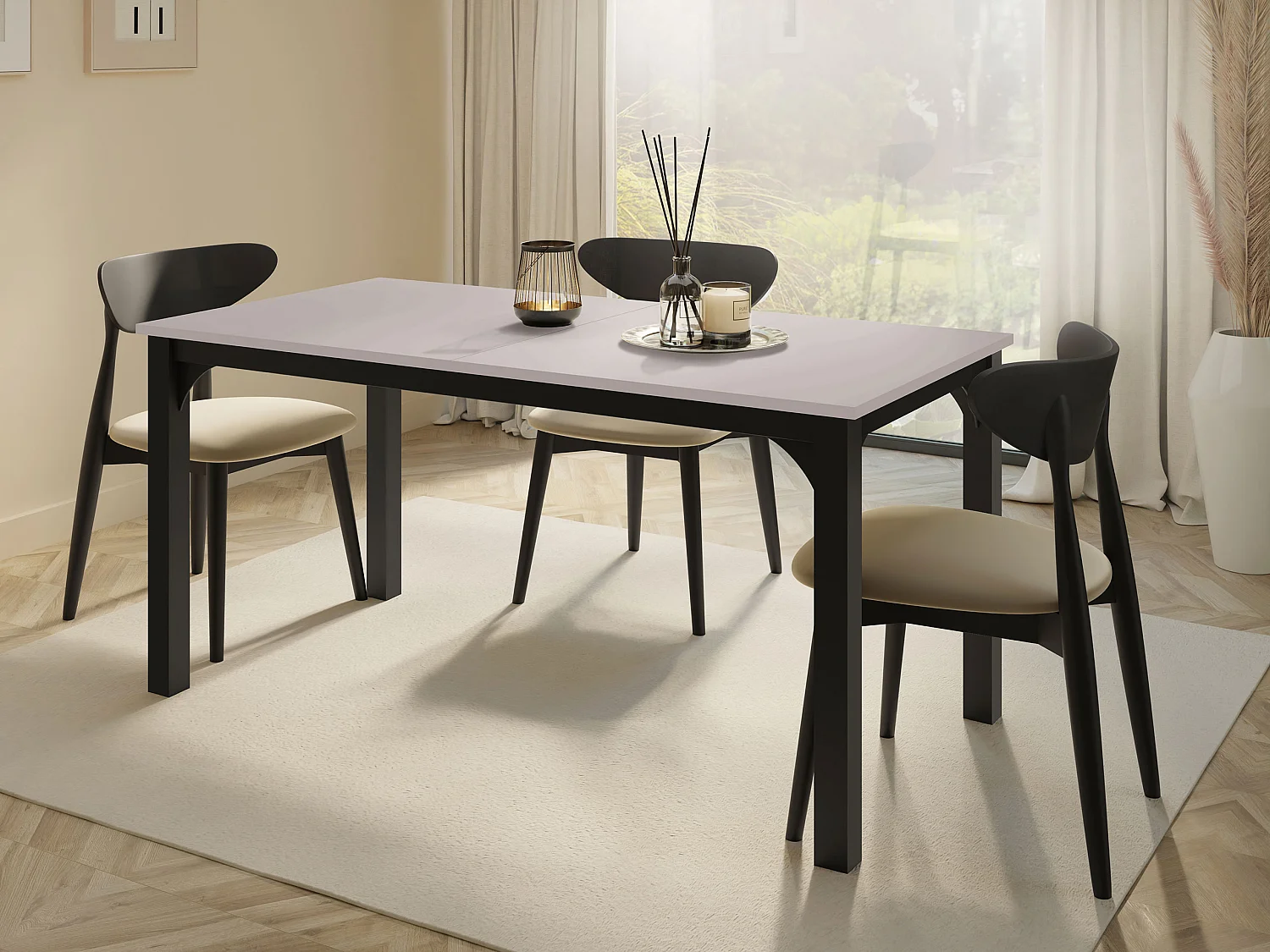 Table Oswego 137, Cachemire|Noir, 76x90x160cm, Disponible, Stratifié, Métal