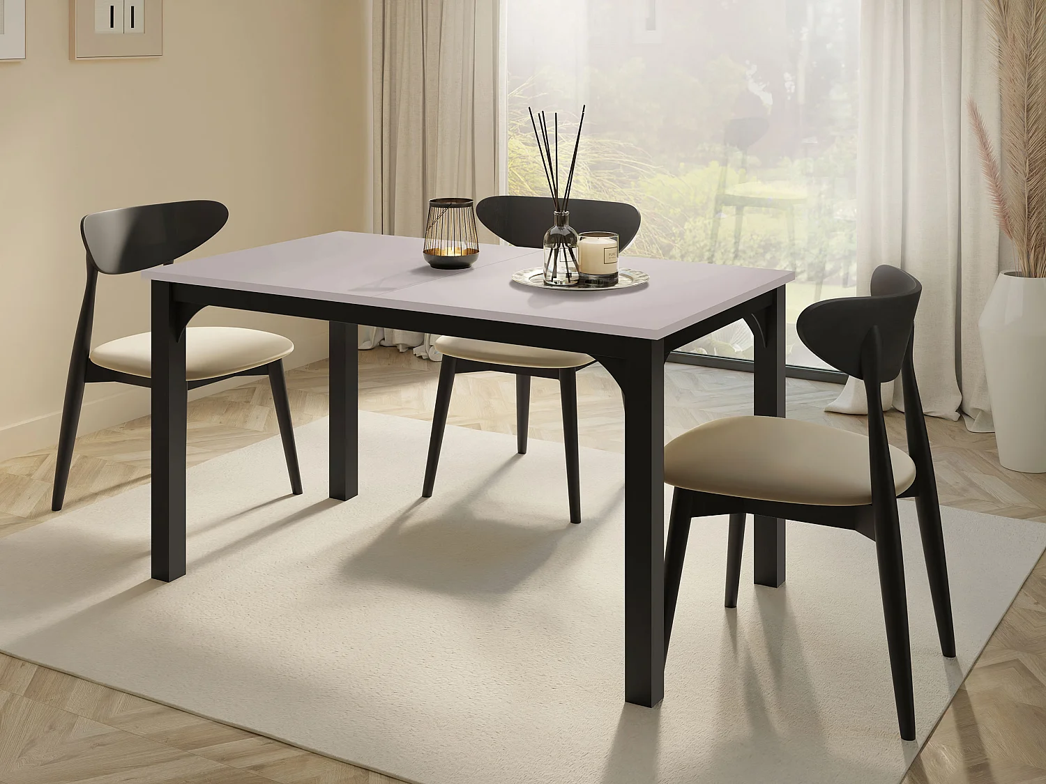 Table Oswego 136, Cachemire|Noir, 76x80x140cm, Disponible, Stratifié, Métal