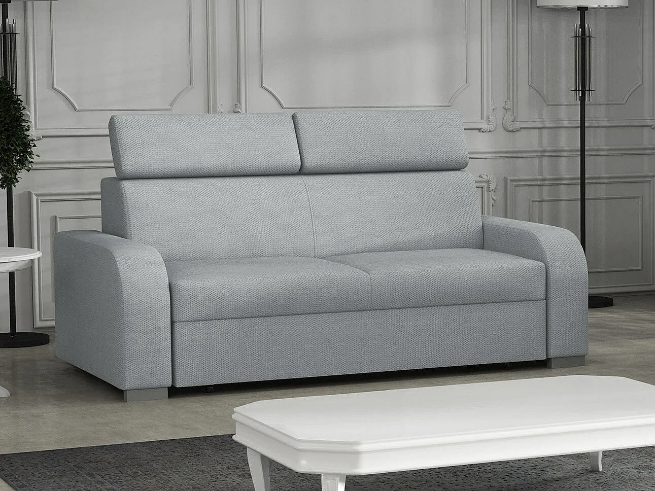 Canapé Etrcala 102, Gris, 200x100x85cm, Tissu, Pieds: Bois|Plastique