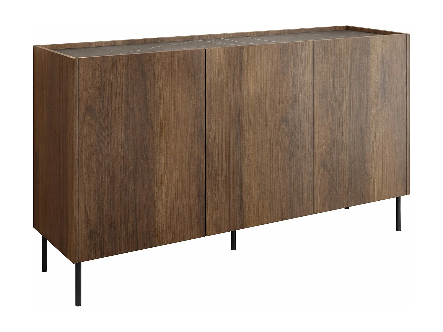 Buffet Comfivo Belviro 100, Marbre noir|Noyer, 78x144x37cm, Stratifié
