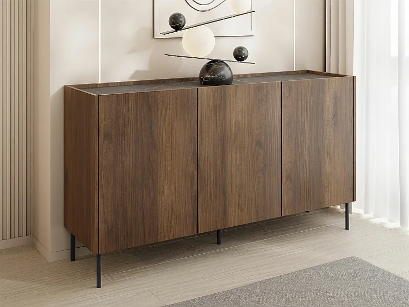 Buffet Comfivo Belviro 100, Noyer|Marbre noir, 78x144x37cm, Stratifié