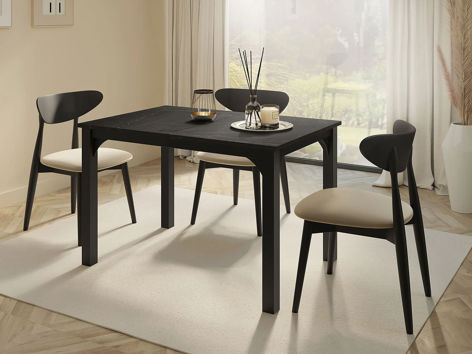 Table Oswego 135, Marbre noir|Noir, 76x80x120cm, Disponible, Stratifié, Métal
