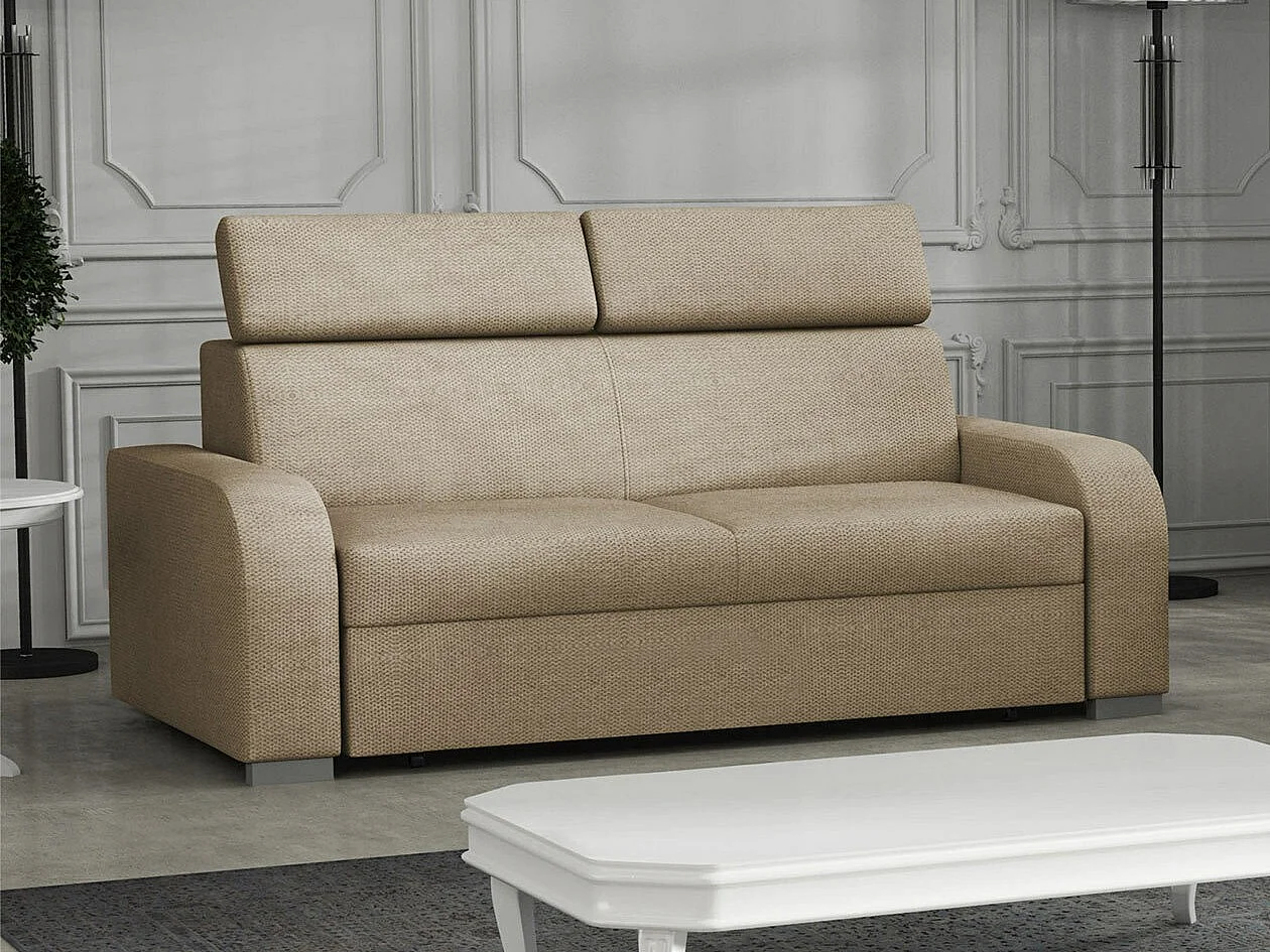 Canapé Etrcala 102, Brun clair, 200x100x85cm, Tissu, Pieds: Plastique|Bois