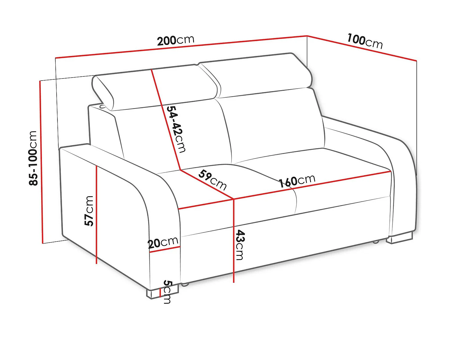 Canapé Etrcala 102, Brun clair, 200x100x85cm, Tissu, Pieds: Plastique|Bois