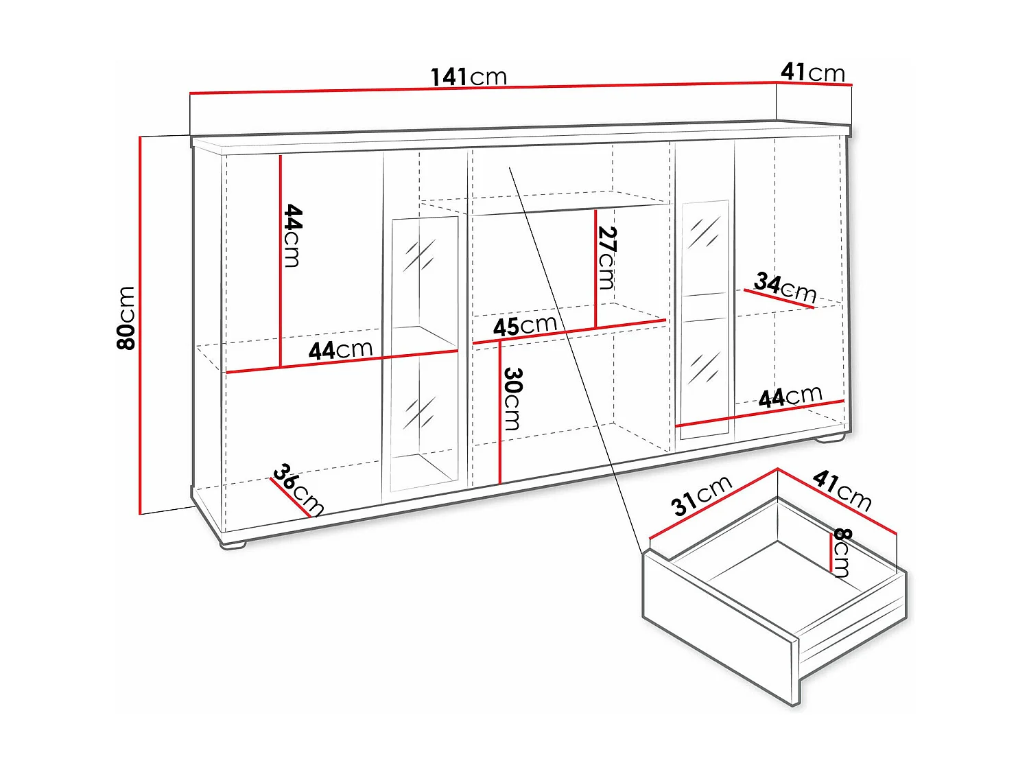 Commode Tucson 114, Sonoma chêne, Tiroirs et portes, Nombre de tiroirs: 1, 80x141x41cm