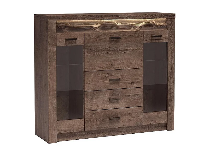 Commode Serfeno 105, Chêne sombre, Tiroirs et portes, Nombre de tiroirs: 3, 122x137x42cm