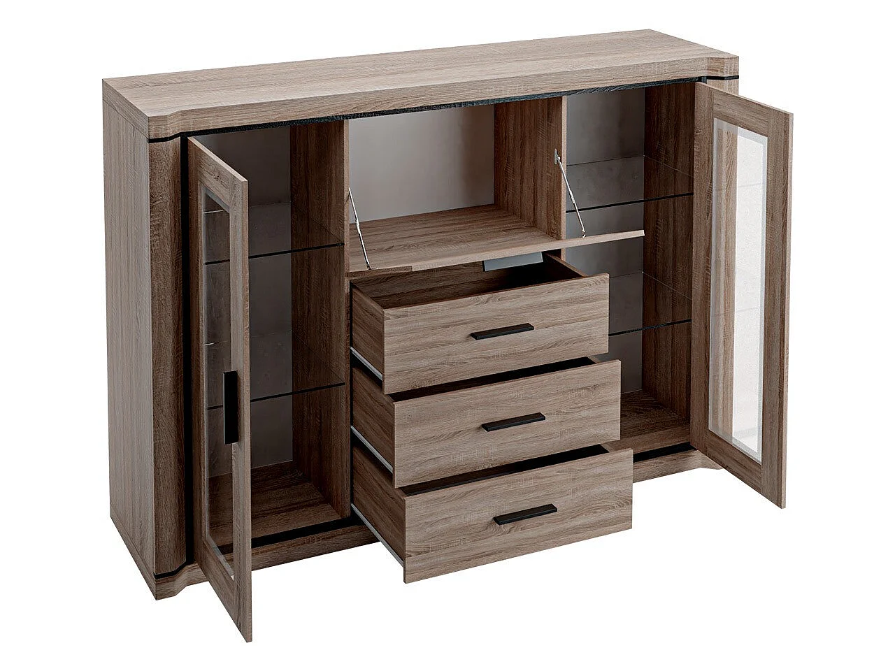Commode Lorelie 106, Sonoma chêne, Tiroirs et portes, Nombre de tiroirs: 3, 111x157x44cm