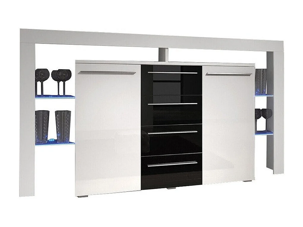 Commode Nashville 106, Noir brillant|Blanc, Tiroirs et portes, Nombre de tiroirs: 4, 94cm