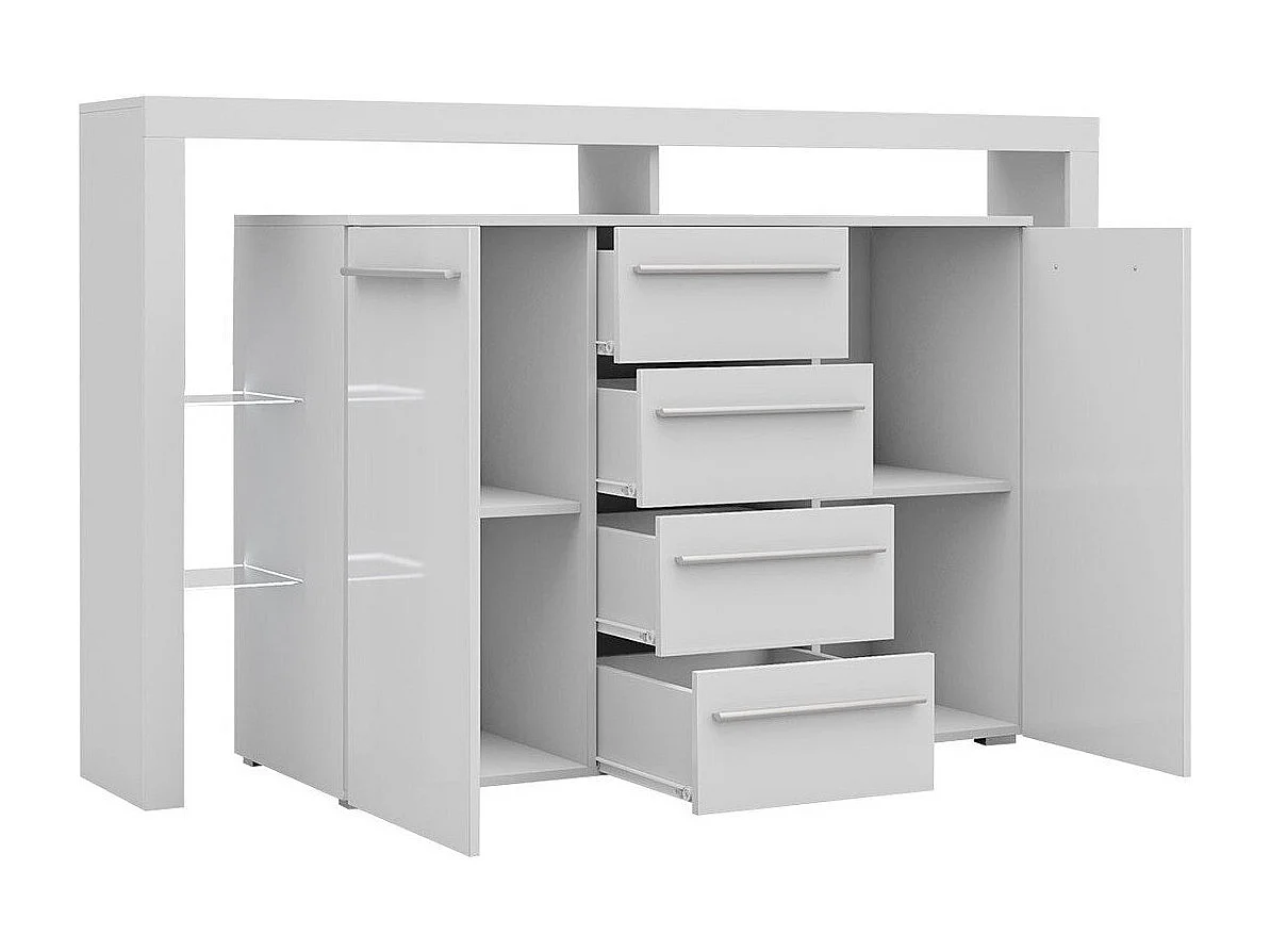 Commode Nashville 106, Noir brillant|Blanc, Tiroirs et portes, Nombre de tiroirs: 4, 94cm