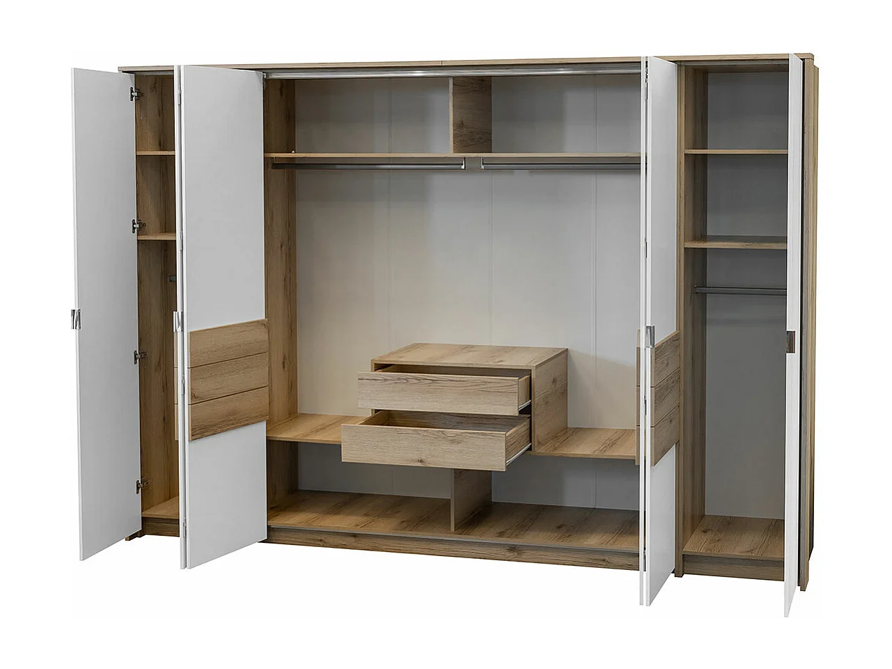 Armoire Honolulu 152, Chêne clair|Blanc, 217x309x65cm, Nombre d'étagères: 8