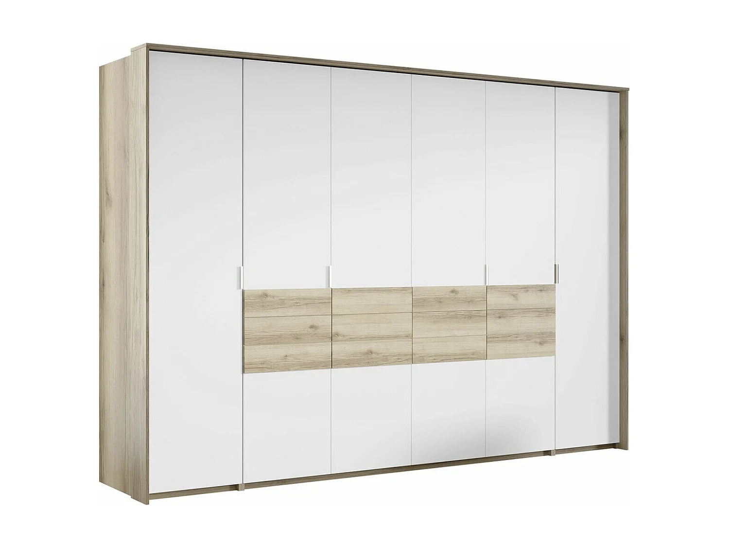 Armoire Honolulu 152, Chêne clair|Blanc, 217x309x65cm, Nombre d'étagères: 8