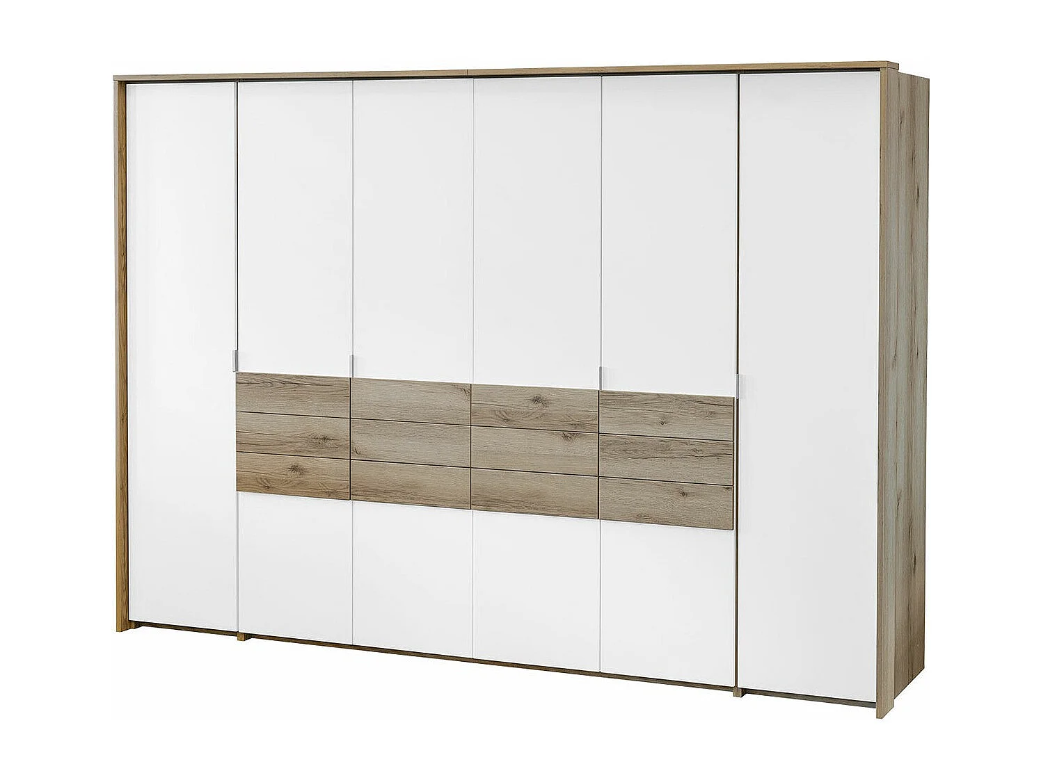 Armoire Honolulu 152, Chêne clair|Blanc, 217x309x65cm, Nombre d'étagères: 8