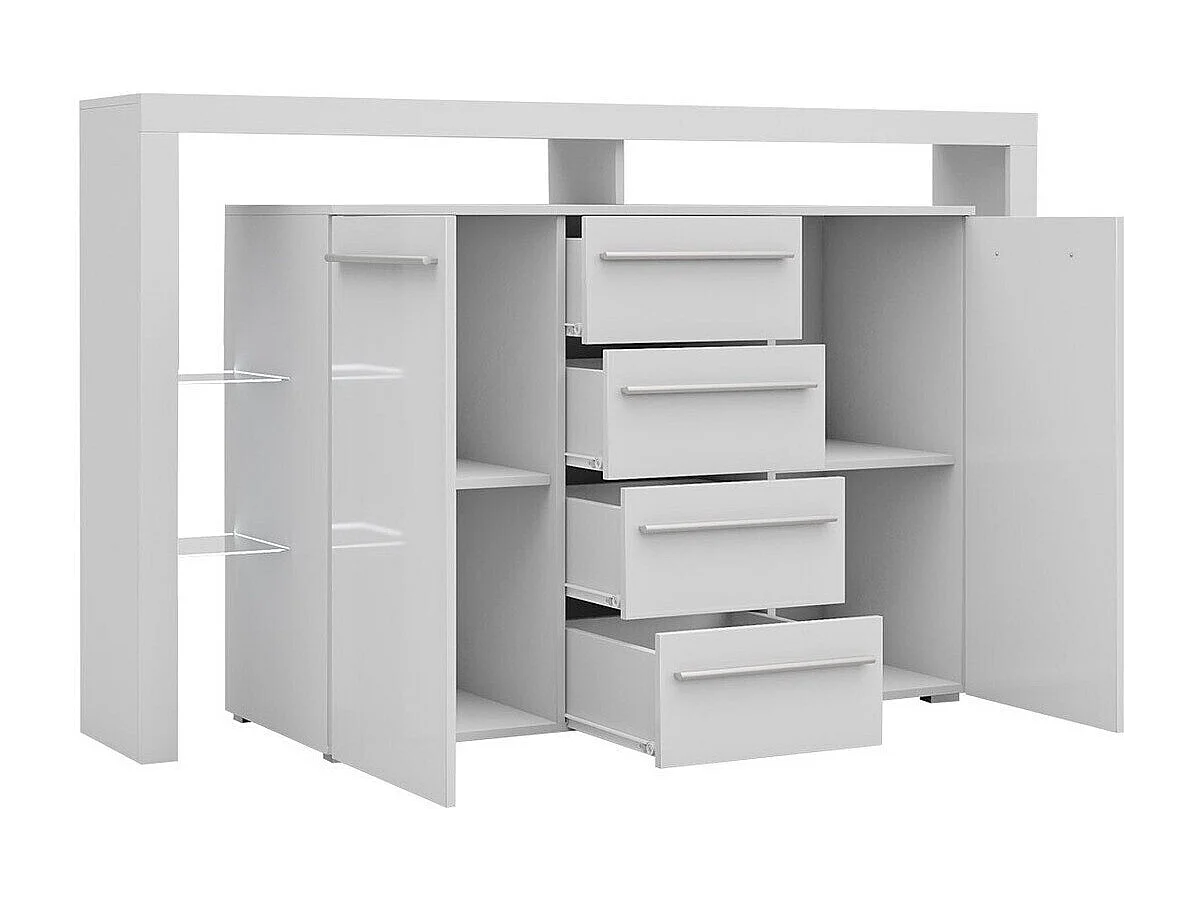 Commode Nashville 106, Blanc brillant|Blanc, Tiroirs et portes, Nombre de tiroirs: 4,